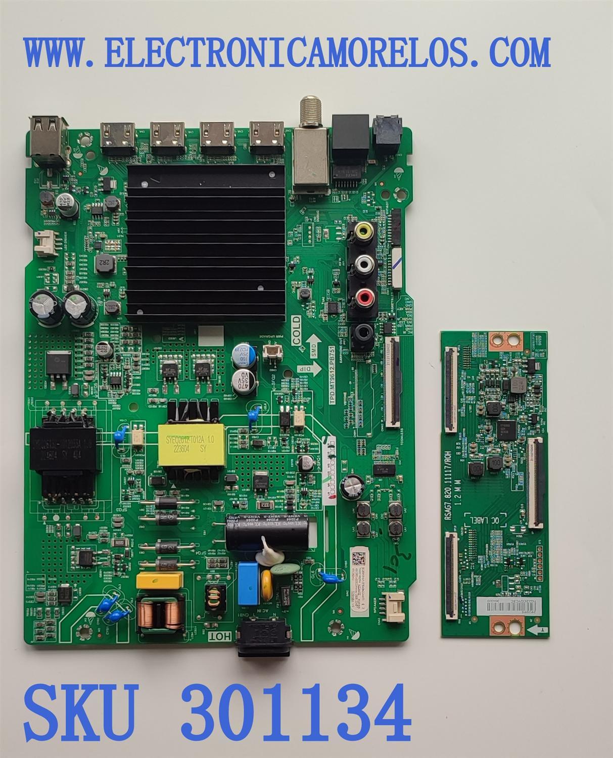 KIT DE TARJETAS PARA TV TOSHIBA·FIRE TV 4K·UHD·HDR / MAIN 302835 / TPD.MT9612.PB751 / 302836 / T-CON 292595 / RSAG7.820.11117/ROH / 304320 / PANEL'S HD425Y1U71-T0L2K2\GM\CKD3A\ROH / HD425Y1U71 / DISPLAY HV430QUB-F70 / MODELO 43C350KU 43C350U